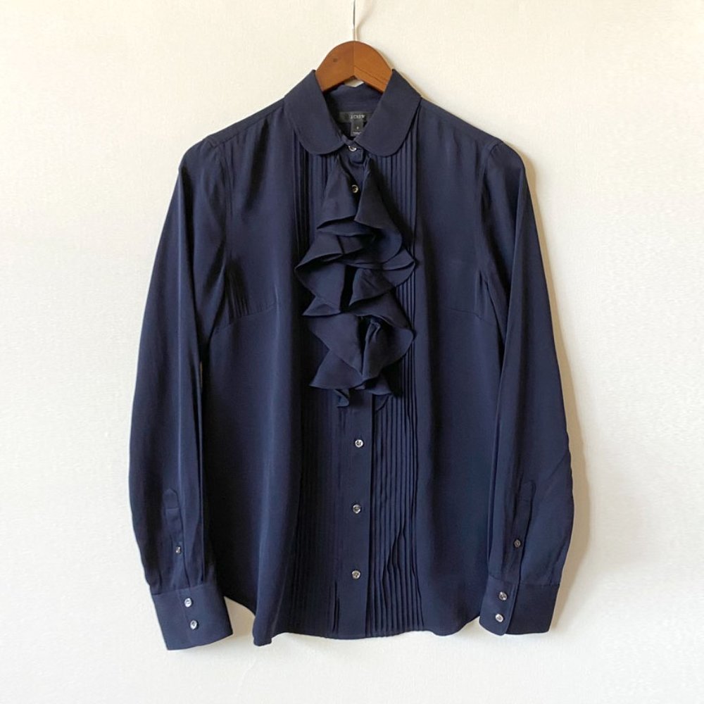 πHPπ J. CREW TUXEDO RUFFLE SILK GEORGETTE BLOUSE - Picture 3 of 9